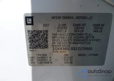 2018 GMC Acadia Sle-1 from USA, damaged, VIN 1GKKNRLS3JZ170592